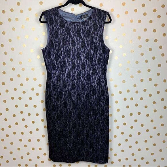 Tahari Sleeveless Floral Lace Glitter Dress 12 - Picture 1 of 4